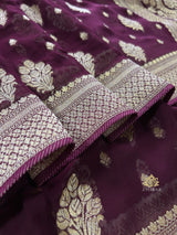 Plum Wine Banarasi Khaddi Weaved Georgette Saree