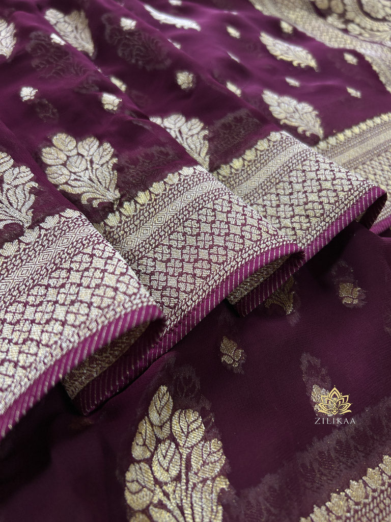 Plum Wine Banarasi Khaddi Weaved Georgette Saree