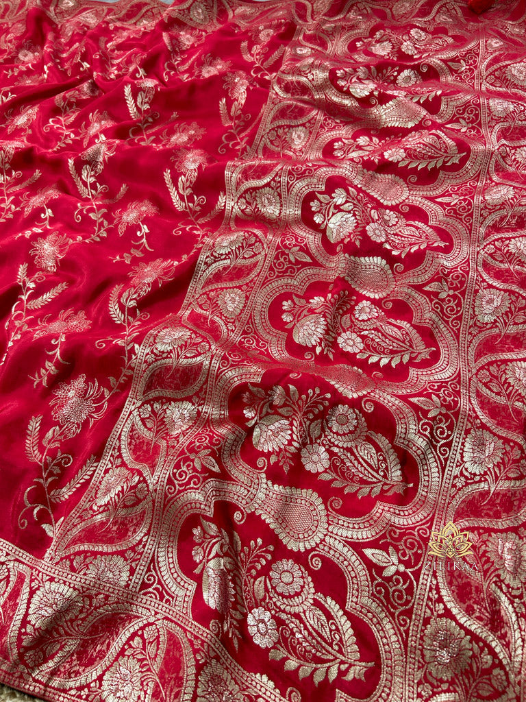 Scarlet Red Banarasi Uppada Silk Saree