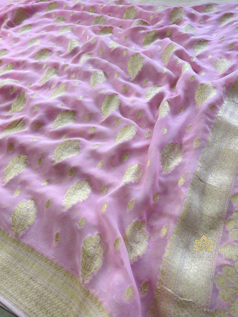 Baby Pink Banarasi Khaddi Weaved Georgette Saree