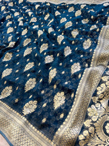 Midnight Blue Banarasi Khaddi Weaved Georgette Saree