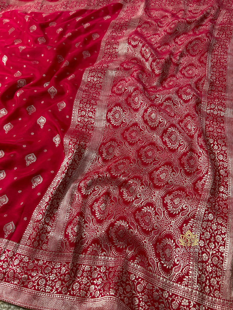 Scarlet Red Banarasi Uppada Silk Saree