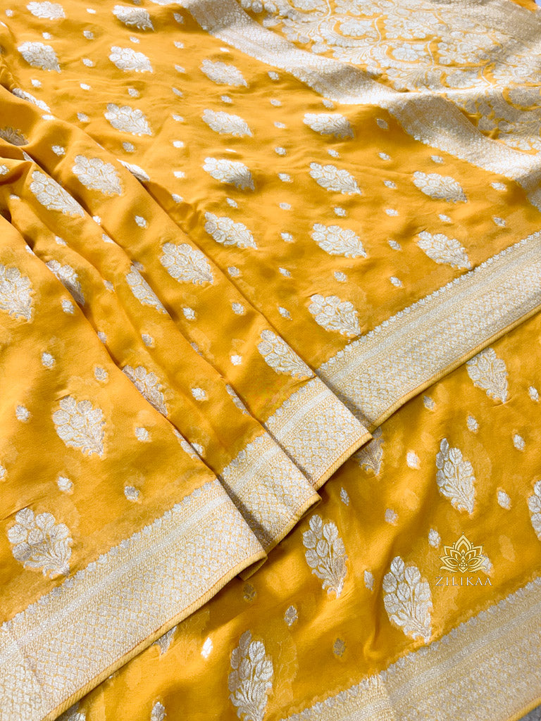 Mustard Yellow Banarasi Khaddi Weaved Georgette Saree