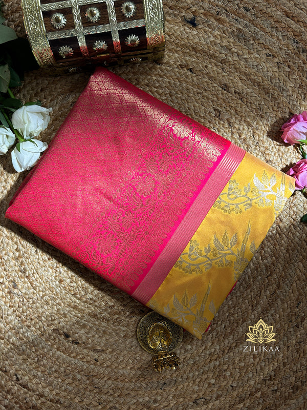 Daffodil Yellow Banarasi Katan Silk Saree