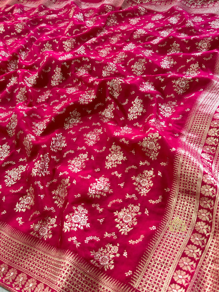 Queen Pink Banarasi Uppada Silk Saree