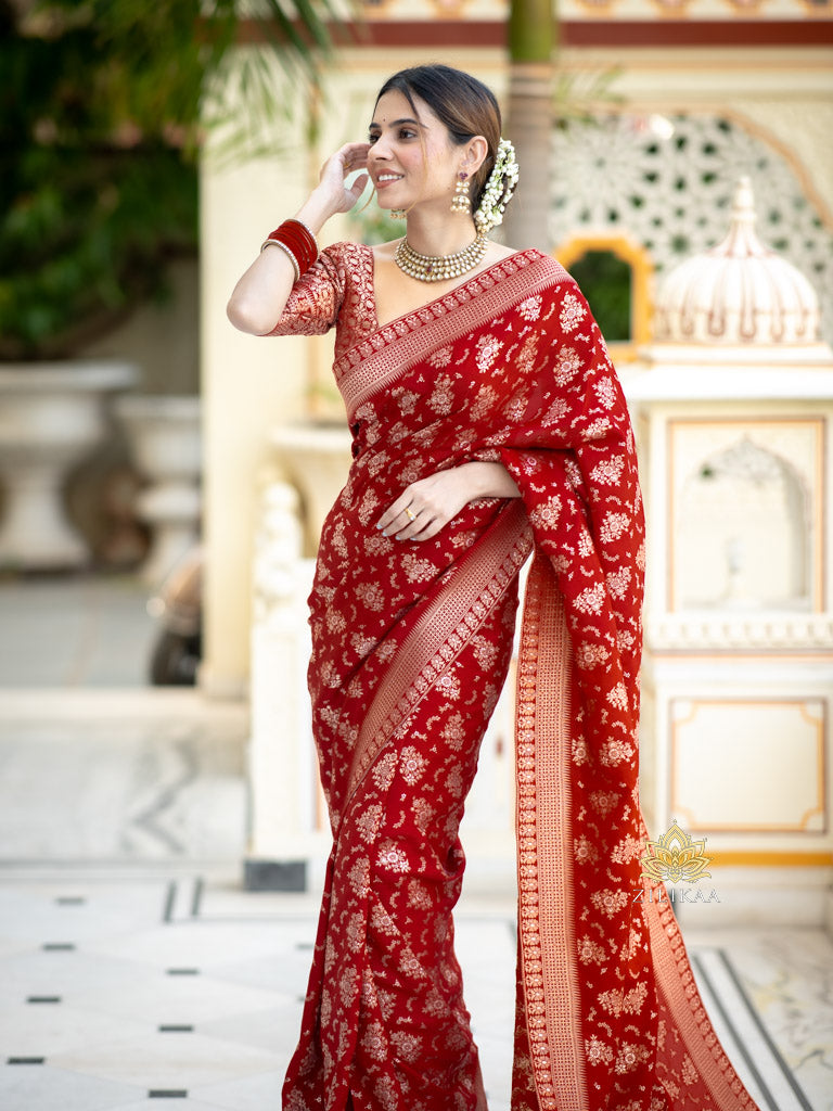 Scarlet Red Banarasi Uppada Silk Saree