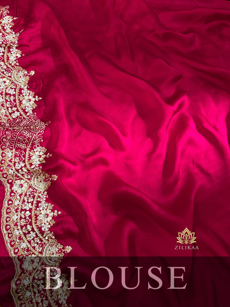 Magenta Pink Mulberry Silk Saree With Zardozi Scalloped Border