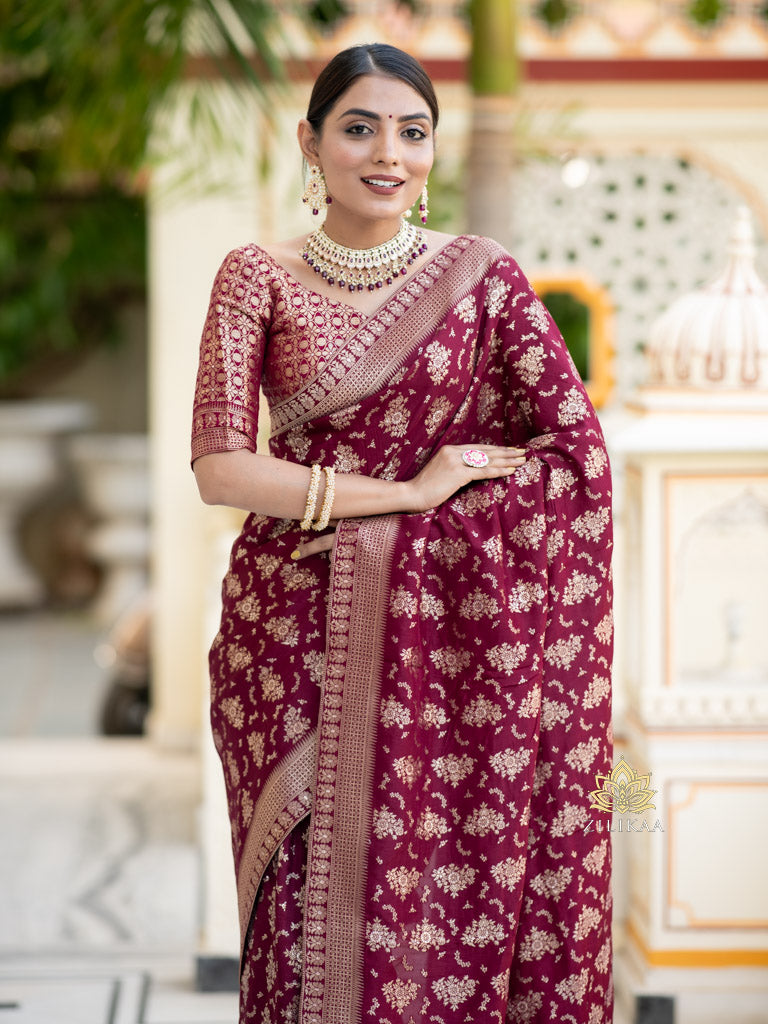 Sangria Wine Banarasi Uppada Silk Saree