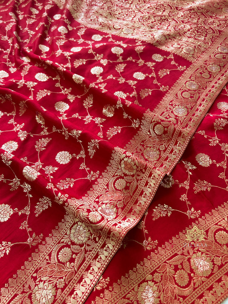 Scarlet Red Banarasi Uppada Silk Saree