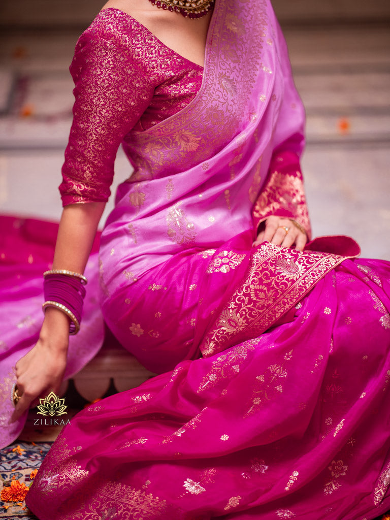 Hand-Dyed Double Shade Banarasi Uppada Silk saree