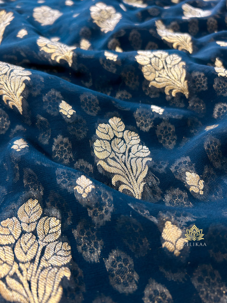 Midnight Blue Banarasi Khaddi Weaved Georgette Saree