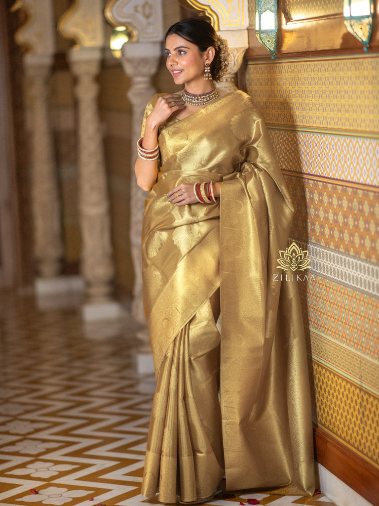 Vintage Gold Kanchipuram Tissue Silk Saree