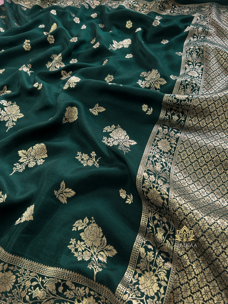 Bottle Green Banarasi Uppada Silk Saree