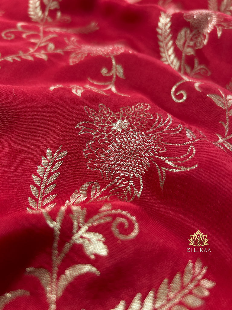 Scarlet Red Banarasi Uppada Silk Saree