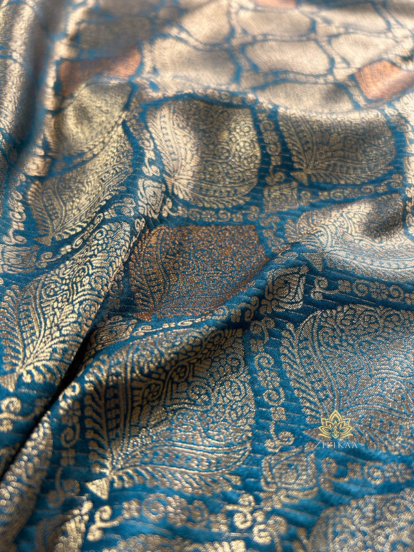 Peacock blue Kanchipuram Silk Saree