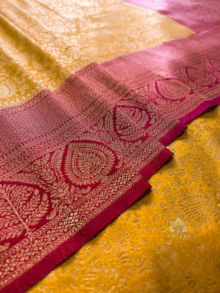 Mustard Yellow Kanjeevaram silk saree