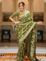 Mehendi Green Banarasi Meenakari Khaddi Weaved Georgette Saree