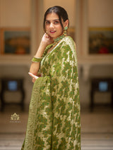 Mehendi Green Banarasi Meenakari Khaddi Weaved Georgette Saree