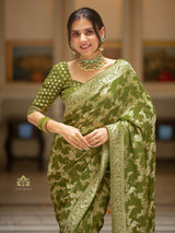 Mehendi Green Banarasi Meenakari Khaddi Weaved Georgette Saree