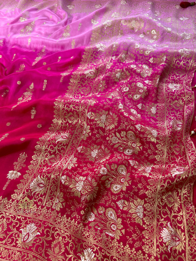 Hand-Dyed Double Shade Banarasi Uppada Silk saree