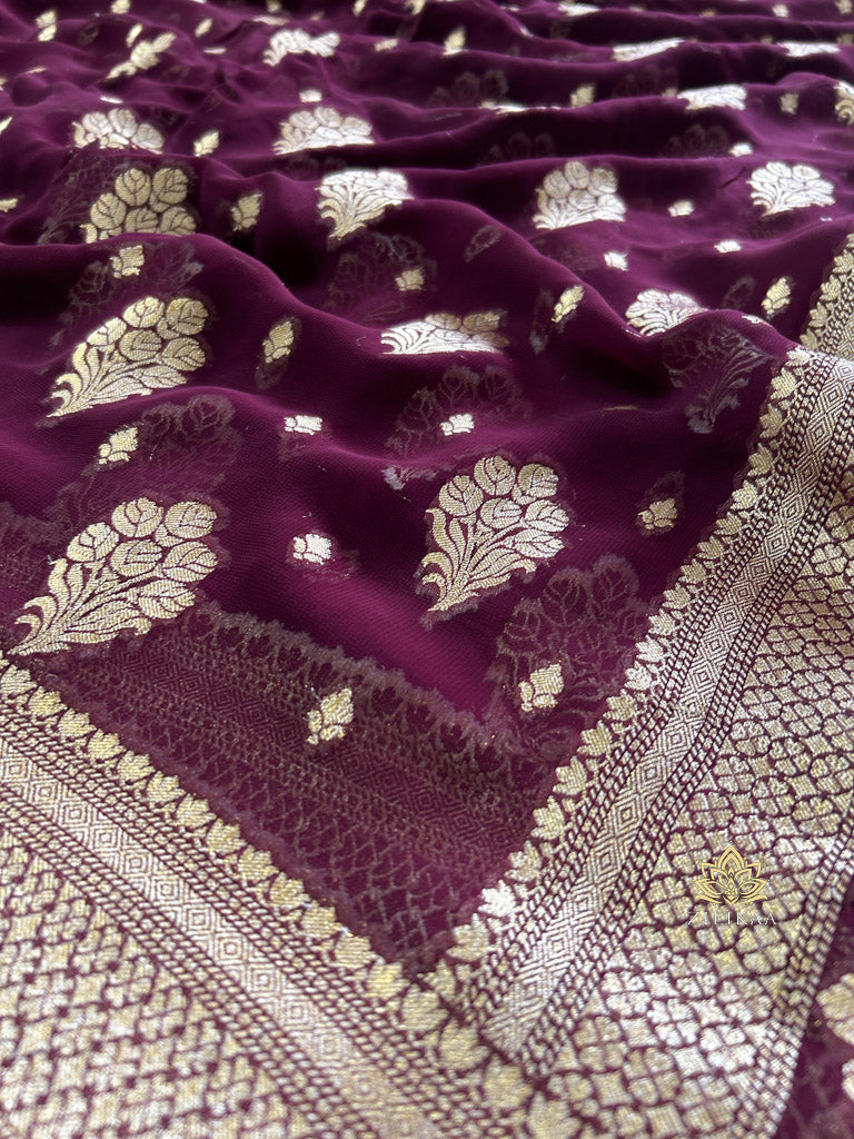 Plum Wine Banarasi Khaddi Weaved Georgette Saree