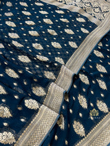 Midnight Blue Banarasi Khaddi Weaved Georgette Saree