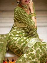 Mehendi Green Banarasi Meenakari Khaddi Weaved Georgette Saree