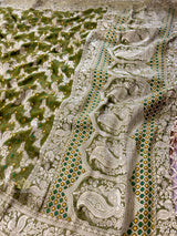 Mehendi Green Banarasi Meenakari Khaddi Weaved Georgette Saree