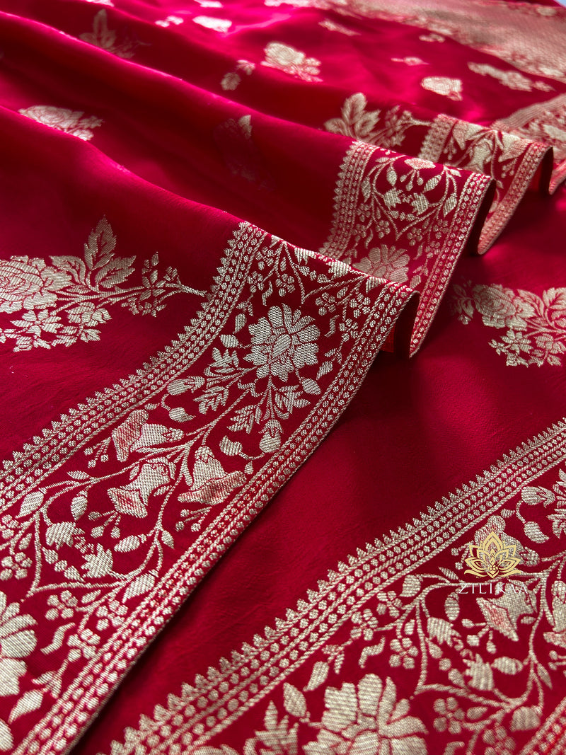 Scarlet Red Banarasi Uppada Silk Saree