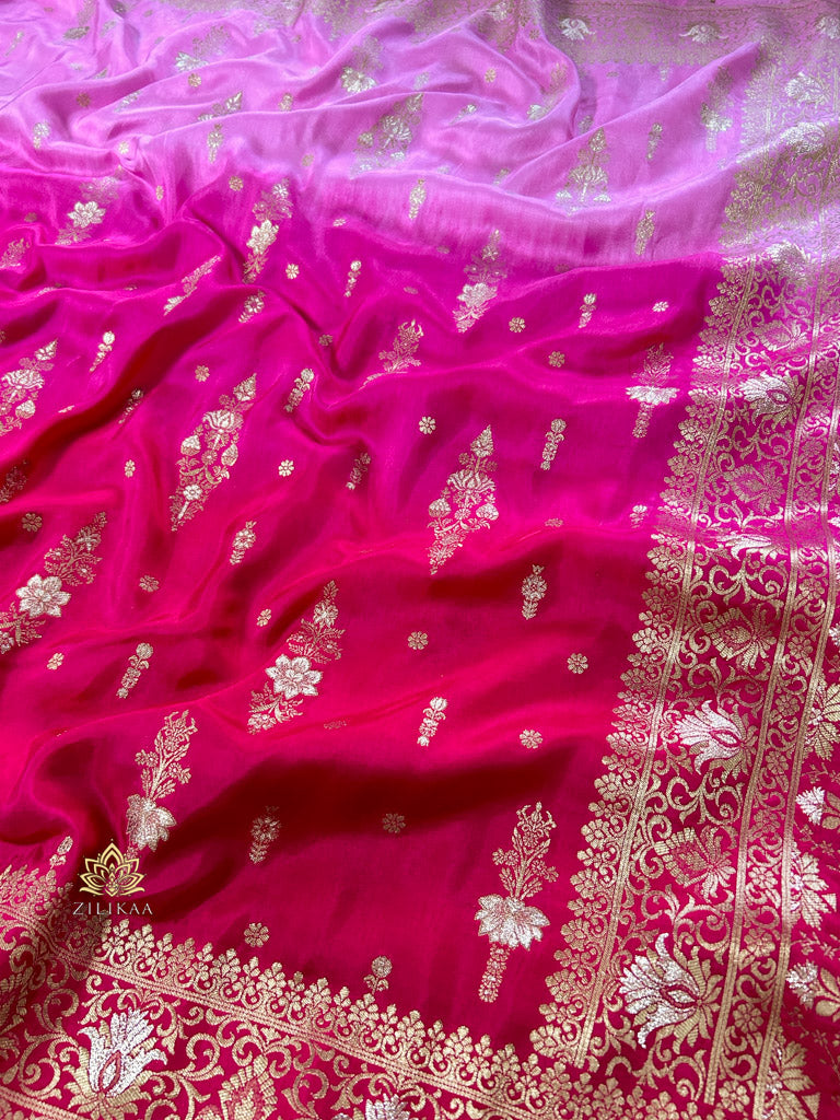 Hand-Dyed Double Shade Banarasi Uppada Silk saree