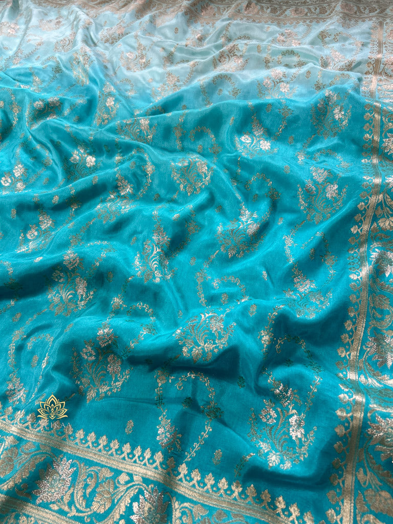 Hand-Dyed Double Shade Banarasi Uppada Silk saree