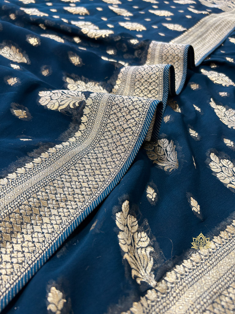 Midnight Blue Banarasi Khaddi Weaved Georgette Saree