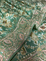 Fern Green Zardozi Patola print Designer Munga silk saree