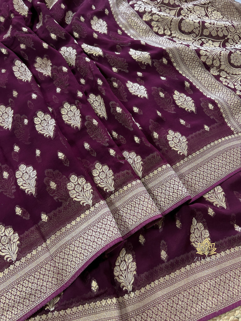 Plum Wine Banarasi Khaddi Weaved Georgette Saree