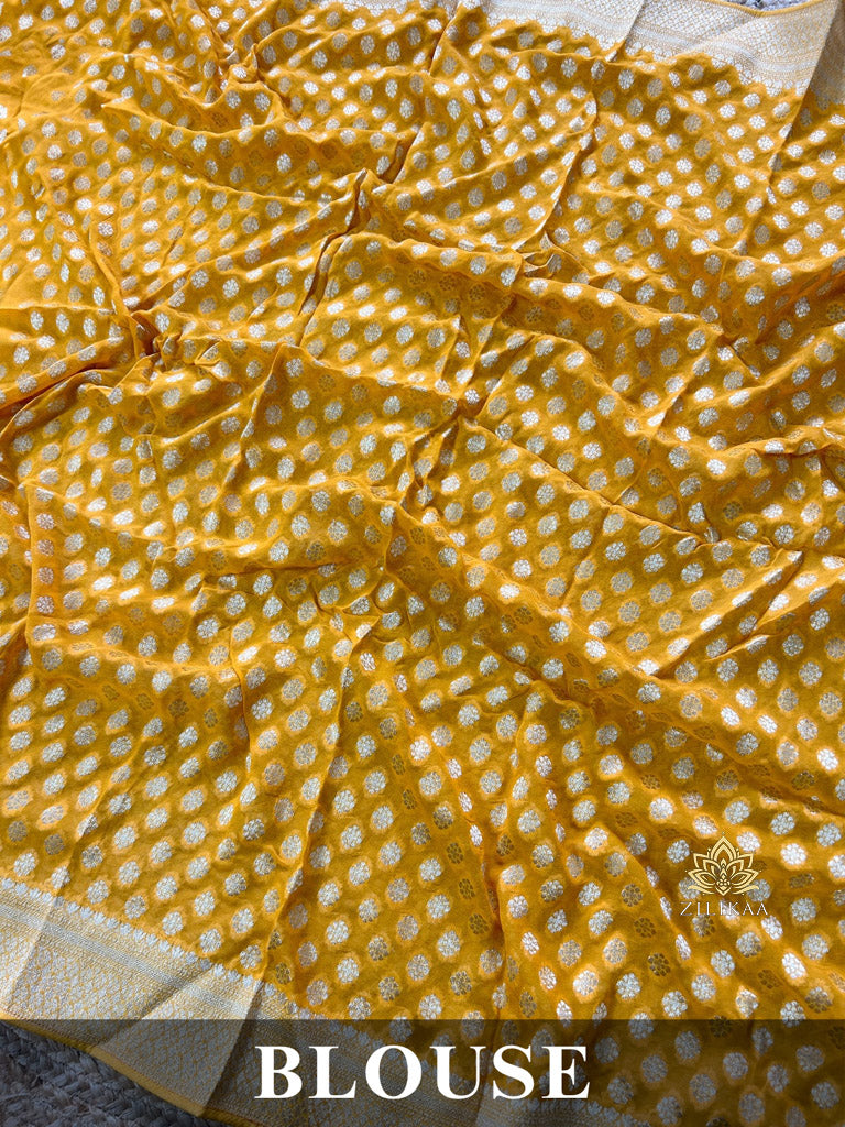 Mustard Yellow Banarasi Khaddi Weaved Georgette Saree