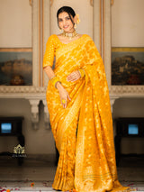 Mustard Yellow Banarasi Meenakari Khaddi Weaved Georgette Saree