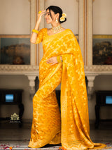 Mustard Yellow Banarasi Meenakari Khaddi Weaved Georgette Saree