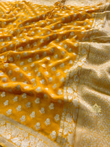 Mustard Yellow Banarasi Khaddi Weaved Georgette Saree