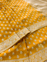 Mustard Yellow Banarasi Khaddi Weaved Georgette Saree