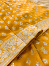 Mustard Yellow Banarasi Khaddi Weaved Georgette Saree