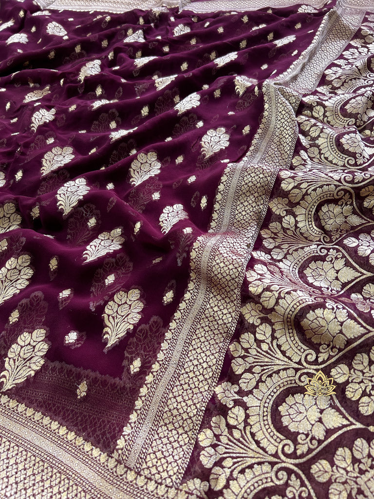 Plum Wine Banarasi Khaddi Weaved Georgette Saree