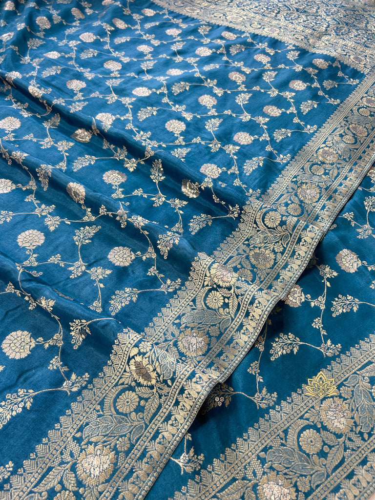 Teal Blue Banarasi Uppada Silk Saree