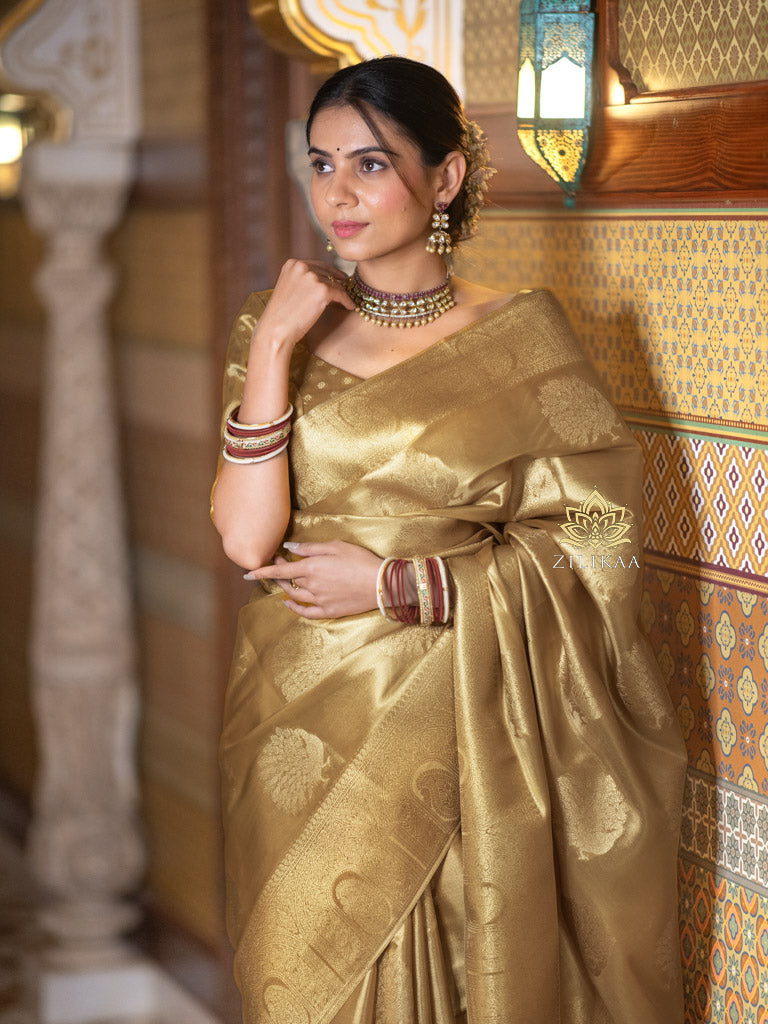 Vintage Gold Kanchipuram Tissue Silk Saree