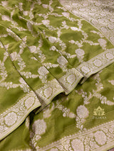 Baby Mehendi Banarasi Khaddi Weaved Georgette Saree