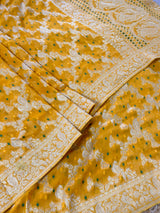 Mustard Yellow Banarasi Meenakari Khaddi Weaved Georgette Saree