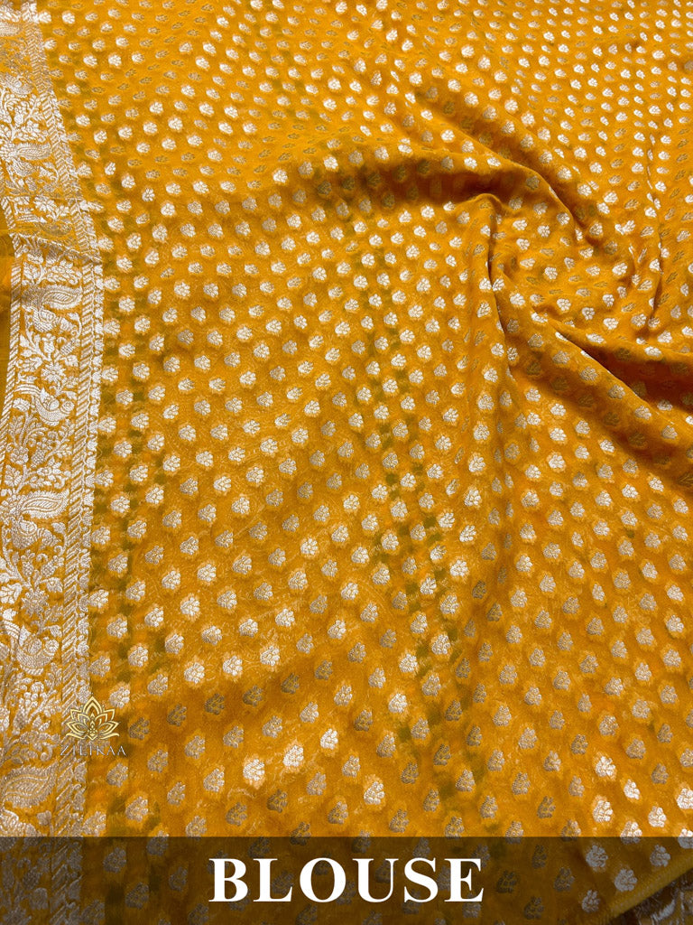 Mustard Yellow Banarasi Meenakari Khaddi Weaved Georgette Saree