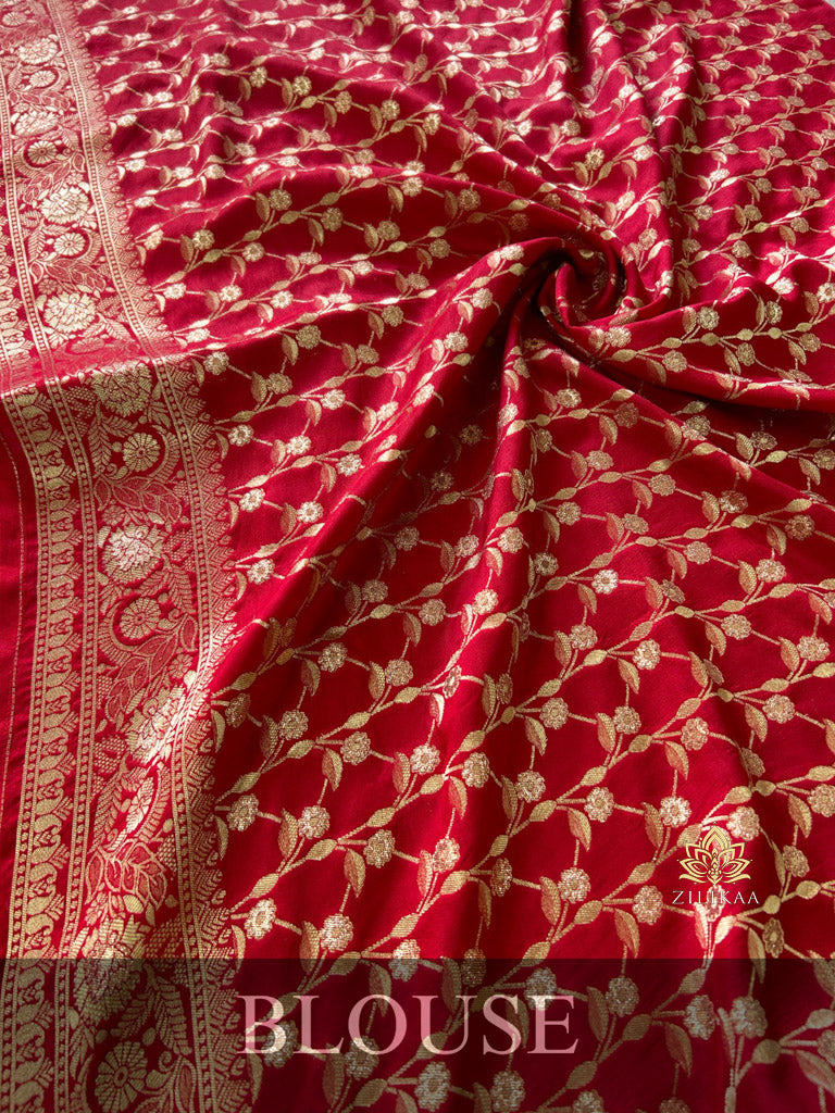 Scarlet Red Banarasi Uppada Silk Saree