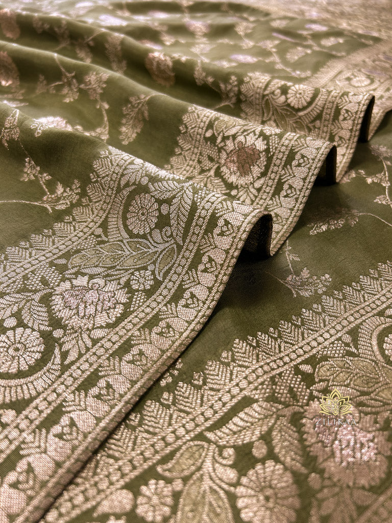 Mehendi Green Banarasi Uppada Silk Saree