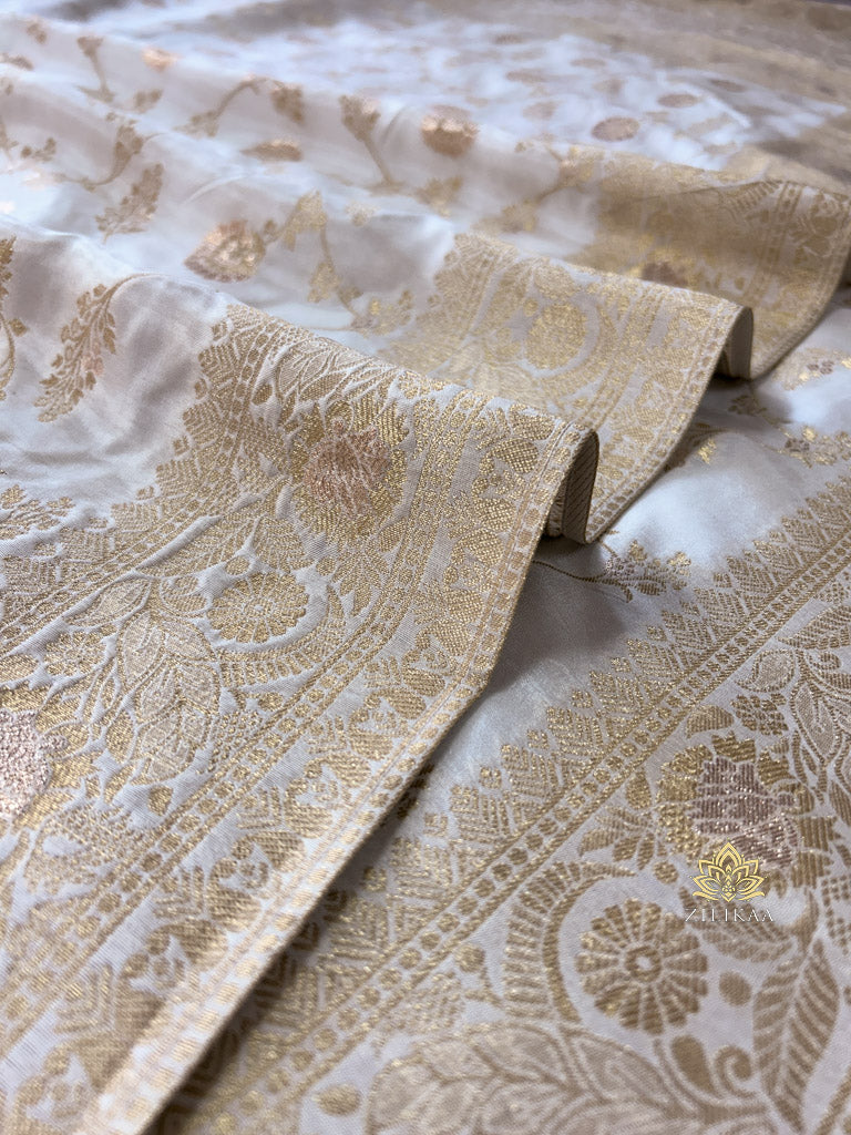 Pearl White Banarasi Uppada Silk Saree