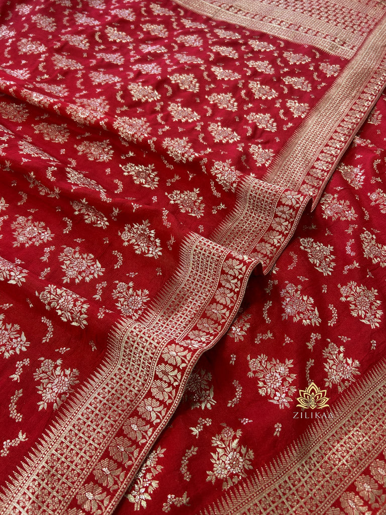 Scarlet Red Banarasi Uppada Silk Saree